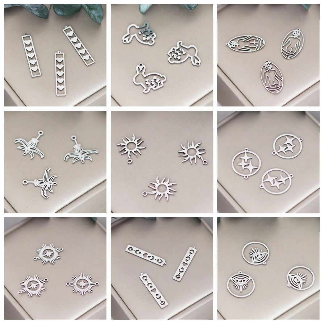 Image of 3 stücke Herz Kaninchen Charms DIY Ohrringe Halskette Armband Edelstahl Lotusblume leuchtende Sterne Charms für die Schmuck herstellung