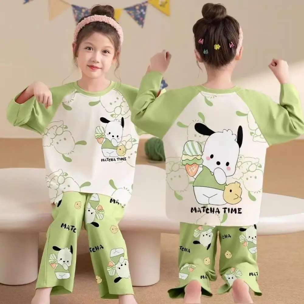 Kuromi My Melody ชุดนอนเด็กชุด Pochacco Cinnamoroll Sanrio ฤดูใบไม้ผลิใหม่สบายๆอะนิเมะชุดนอนเด็กนักเรียน Clothes25