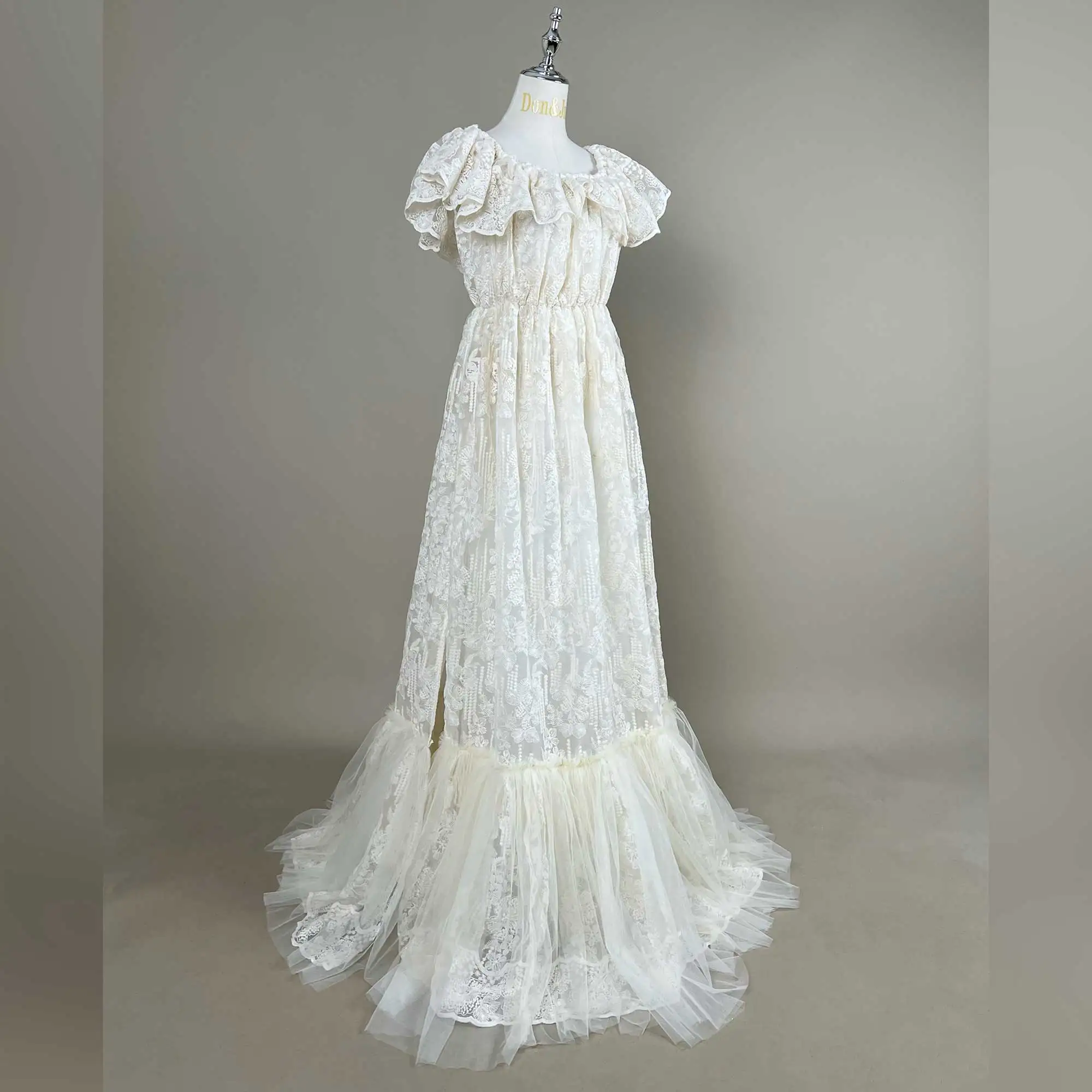Don&Judy Schulterfreies Umstandskleid für Damen zur Babyparty, Fotografie, Organza-Kleid mit bestickten Blumen für schwangere Damen – Detail 3
