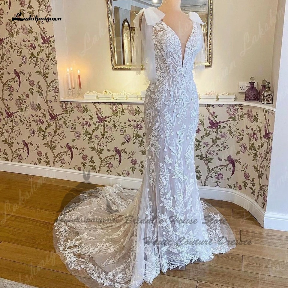 Lakshmigown – Robe de mariée de luxe en dentelle, style sirène, col en V profond, style Boho, collection 2023