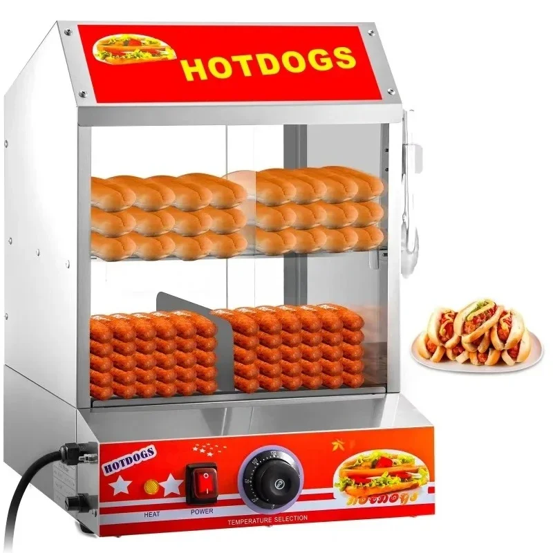 Hot Dog Steamer 2-Tier Hut Steamer for 175 Hot Dogs & 40 Buns Electric Bun Warmer Cooker