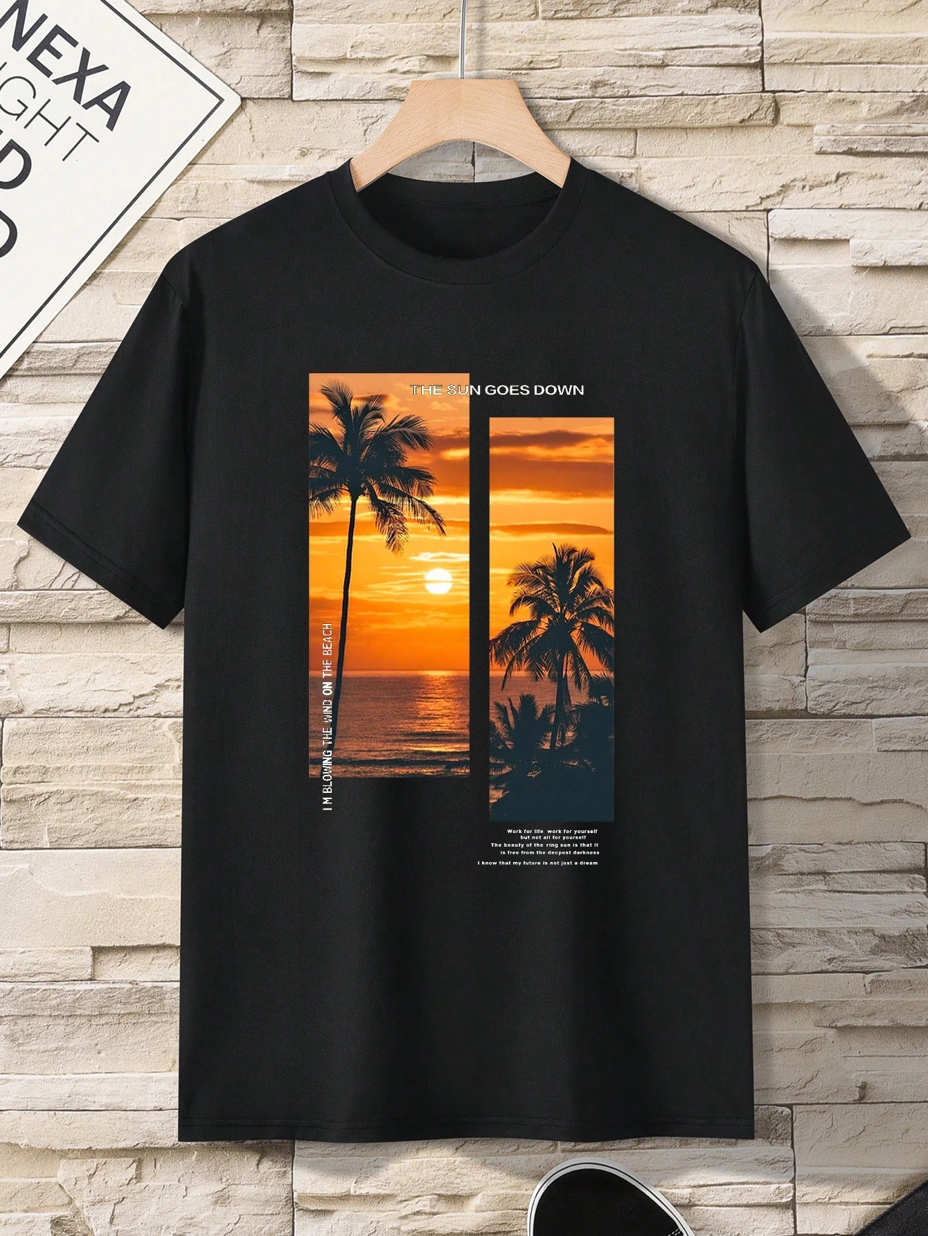 2026 Men Beach Sunset Coconut Tree Graphic T‑Shirt Ocean Scenery Text Print Casual Short Sleeve Streetwear Fashion Male Tee Tops