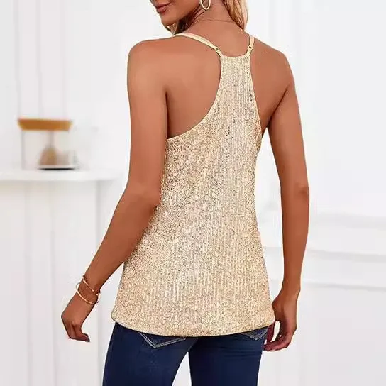 نمط جديد Drapey المتضخم بلا أكمام عارضة الترتر العميق الخامس الرقبة الرسن الأعلى #2