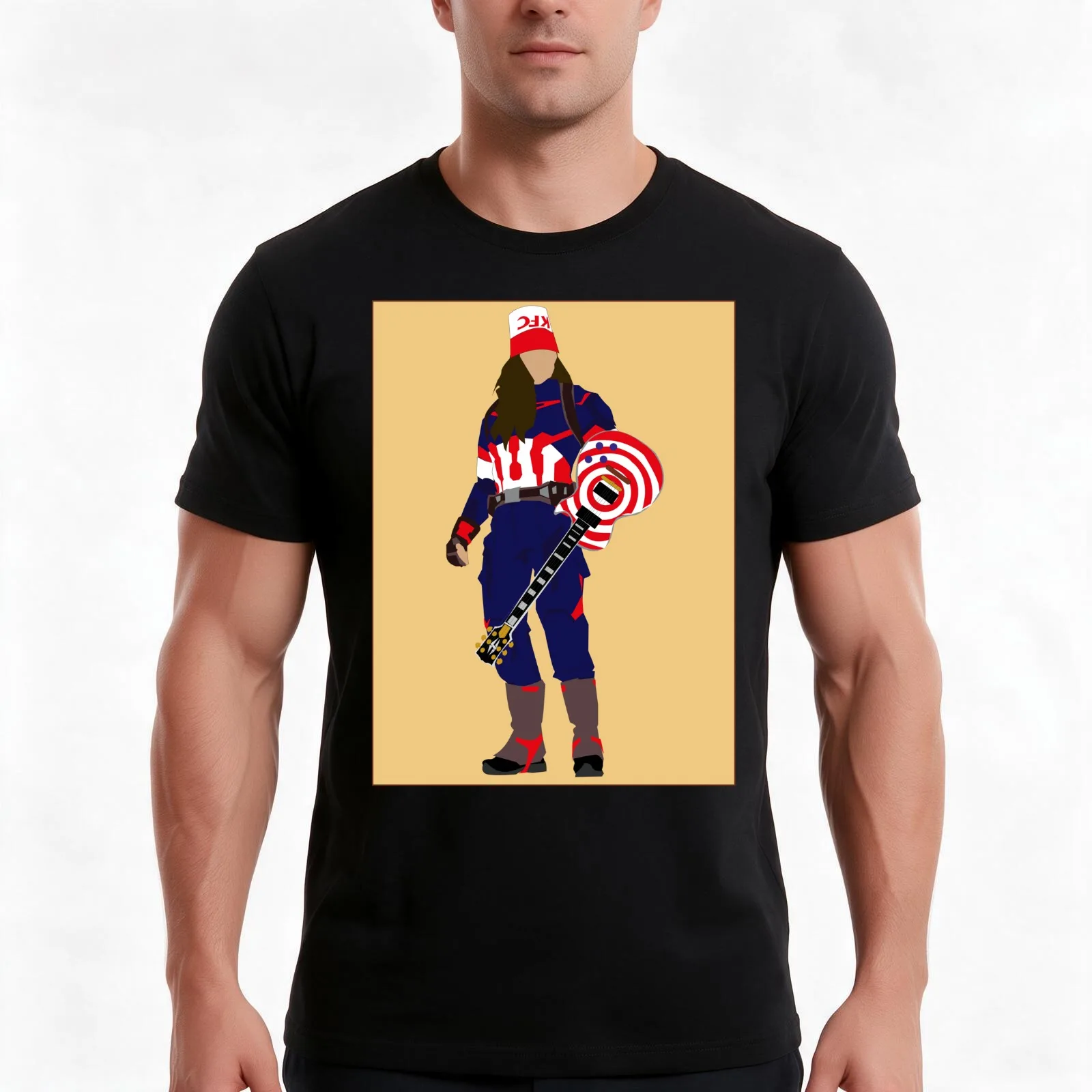 captain buckethead T-Shirt, Summer Casual Cotton Tee, Oversized Streetwear Tops, Vintage Graphic Print, Loose Fit Short Sleeve