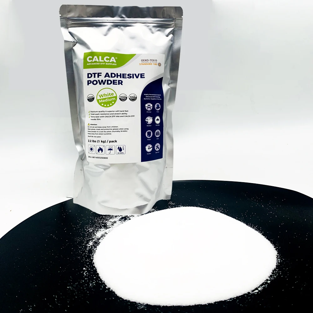 

CALCA DTF Powder 1kg Medium White Direct to Film TPU Digital Transfer Hot Melt Adhesive Powder Wholesale US Stock