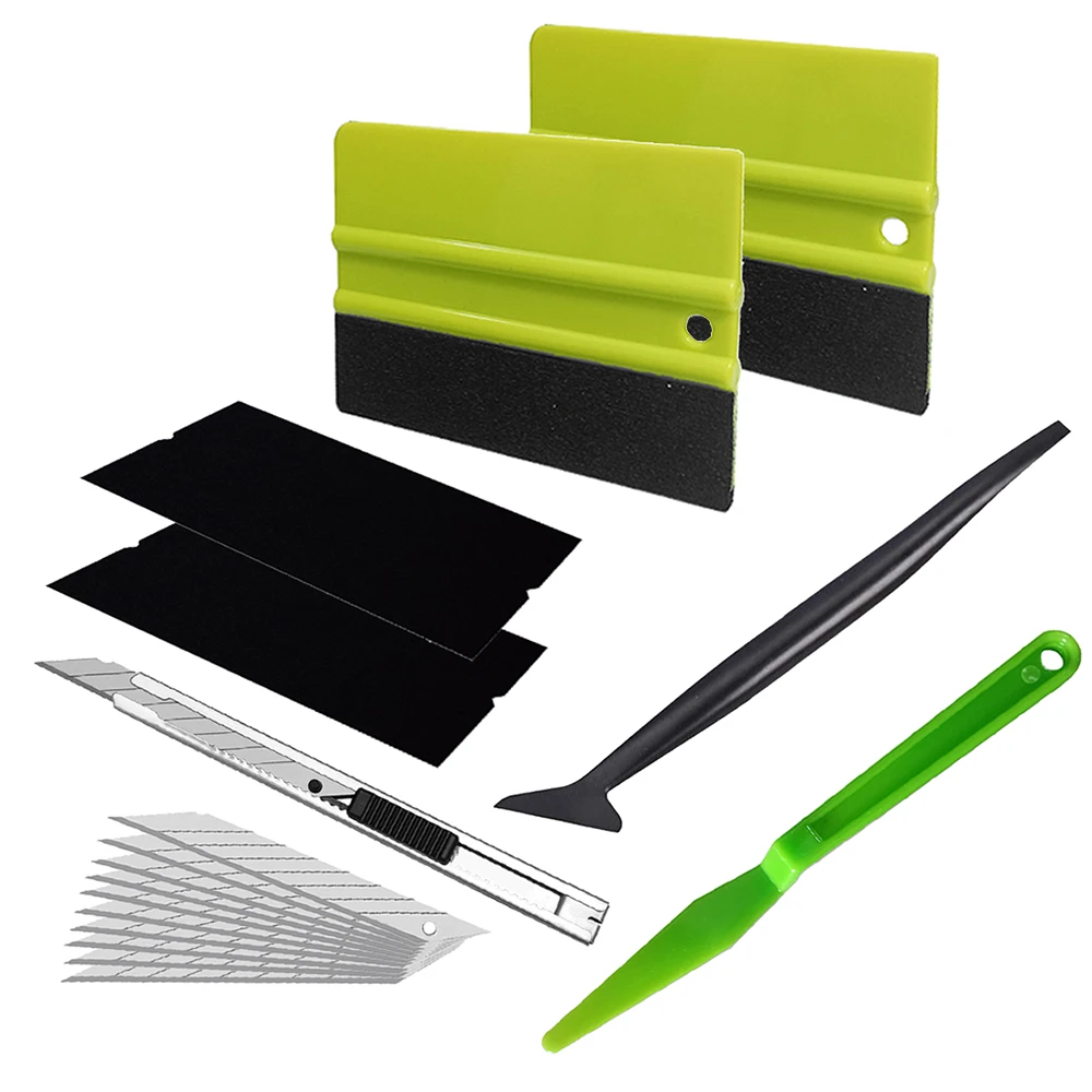 

Window Tint Car Wrap Kit with 2PCS Felt Squeegee Felt Replacements Utility Knife 10PCS Blades Micro Corner Squeegee Vinyl Tools