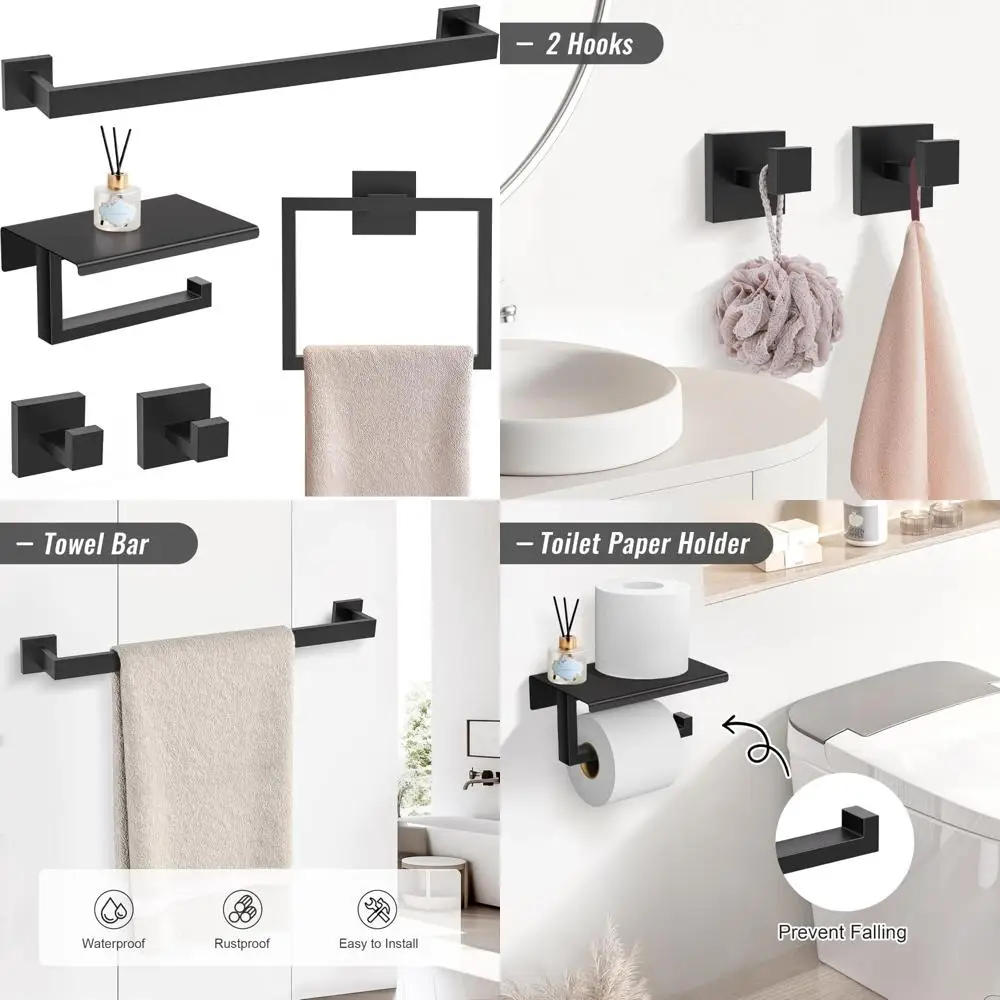 

Matte Black Bathroom Hardware Accessory Set 23.6 Inch Towel Bar SUS304 Stainless Steel Rack & Holder, Modern Bathroom Towel Stor
