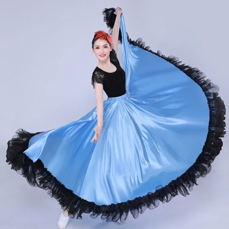 Saia de dança feminina com abertura de 360/540/720 graus, saia cigana espanhola de flamenco, saia grande de dança de balanço, fantasia de performance de palco