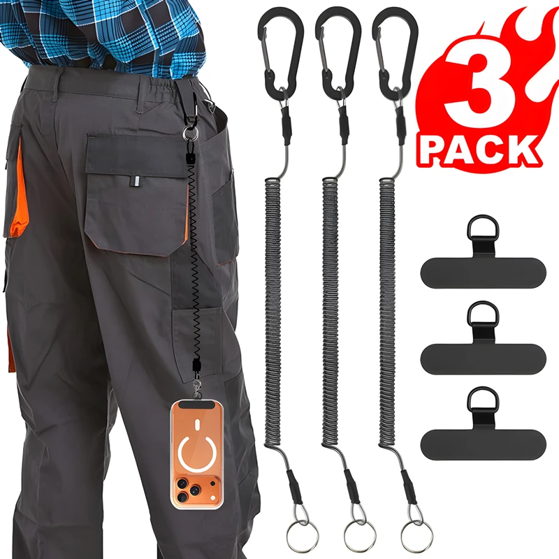 1/3Pcs Anti-theft Retractable Safety Coiled Lanyard with Aluminum Hook Quick Release Buckle CellPhone Hanging Straps with Tabs