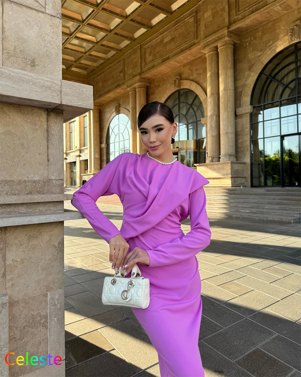 Gaun Malam Jersey Ungu Fashion Putri Duyung Kustom Gaun Homecoming Lengan Panjang Leher-o Klasik Gaun Homecoming Modern Vestido De Festa