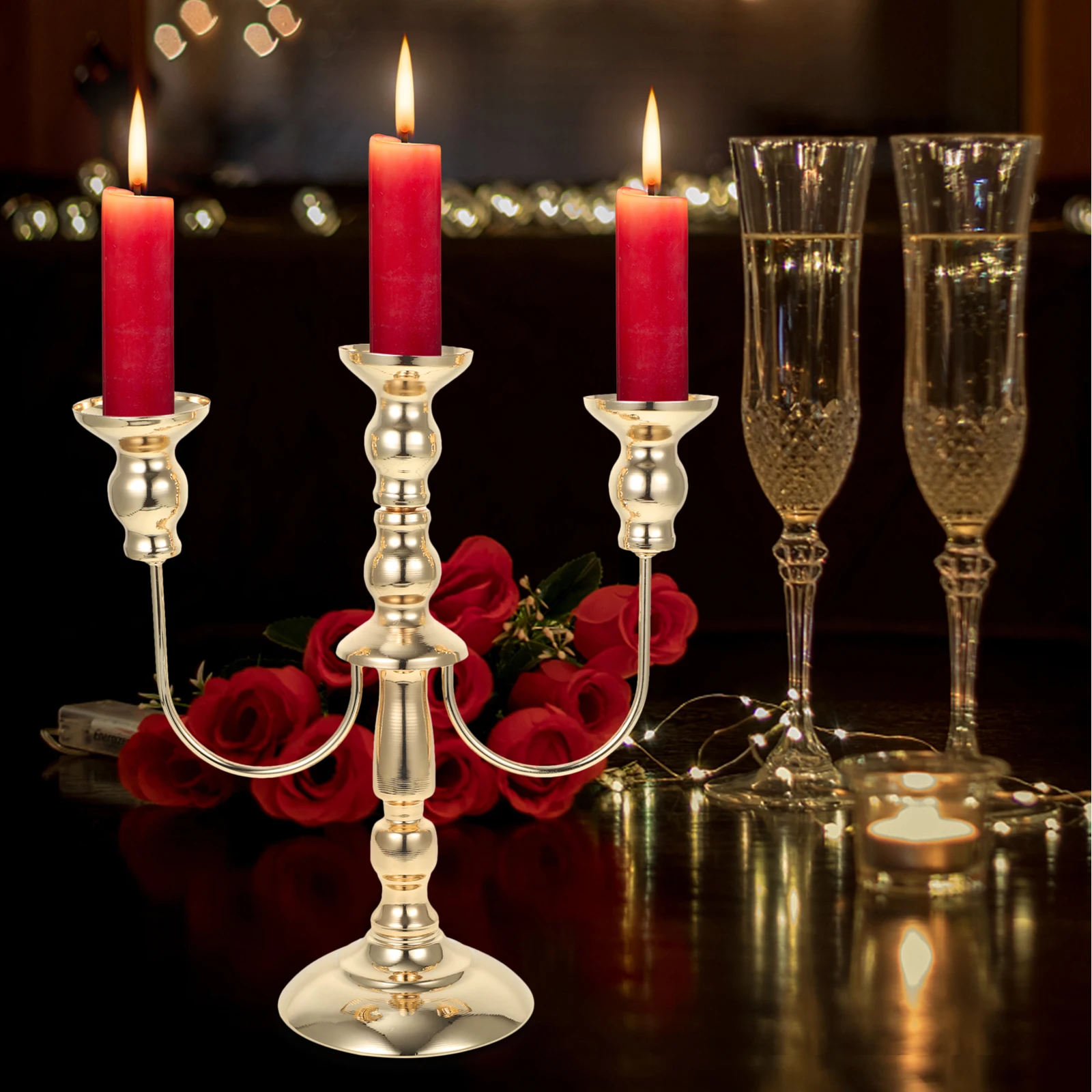 

Gold Holder Triple Head Iron Rust Resistant Romantic Wedding Table Centerpiece Pillar Holders