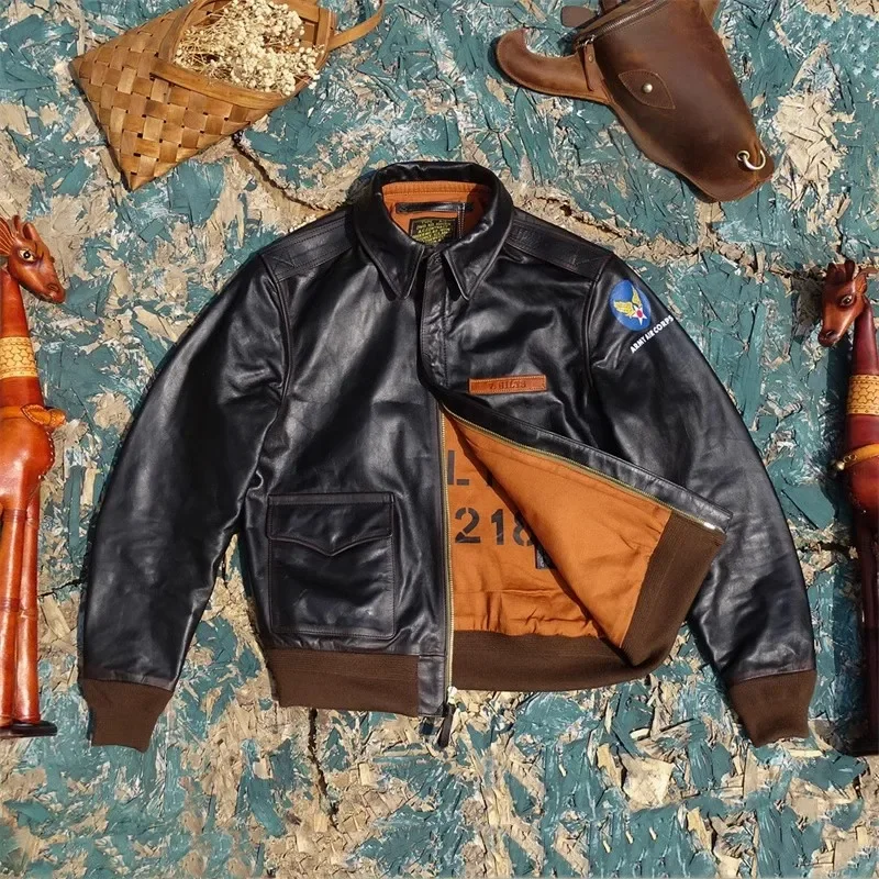 Eastman classic A-2 pferdefell mantel. vintage us air force echte lederjacke. a2 bomber leder tuch Abz.