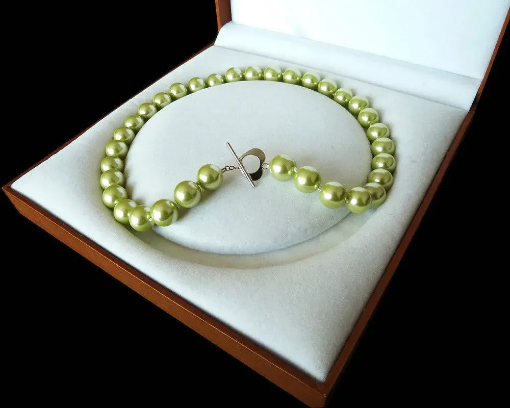 

Hot sell Rare Huge 12mm South Sea Apple Green Shell Pearl Necklace Heart Clasp 18'' -Top quality