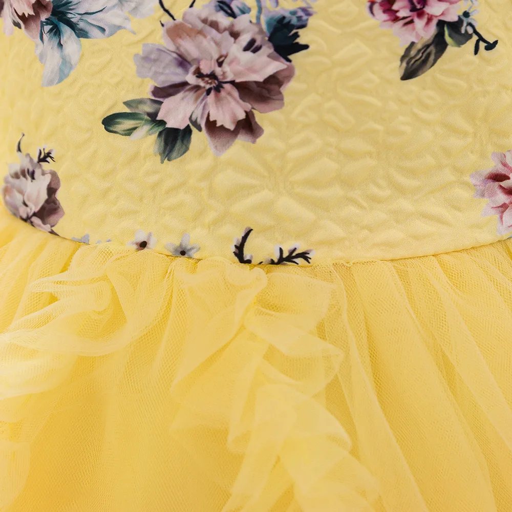 Girl 1st Birthday Baptism Party Dress Baby Girls Floral Dresses Toddler Yellow Fashion Evening Cake Gown Kids Daily Holiday Wear