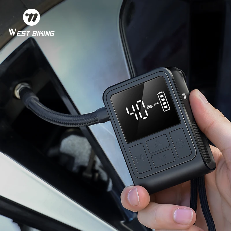 

WEST BIKING 130PSI Electric Bike Pump Portable Digital Display Bicycle Pump Schrader/Presta Valve Motorcycle Bike Tire Inflator