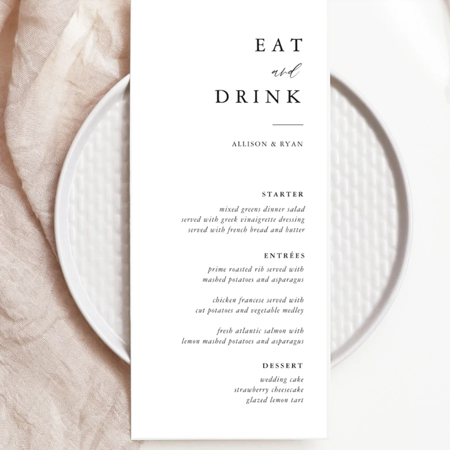 20/30/50 قطعة قائمة الزفاف القابلة للتخصيص الخط البسيط القائمة الزفاف بطاقة شخصية قائمة الزفاف مطعم القائمة #3