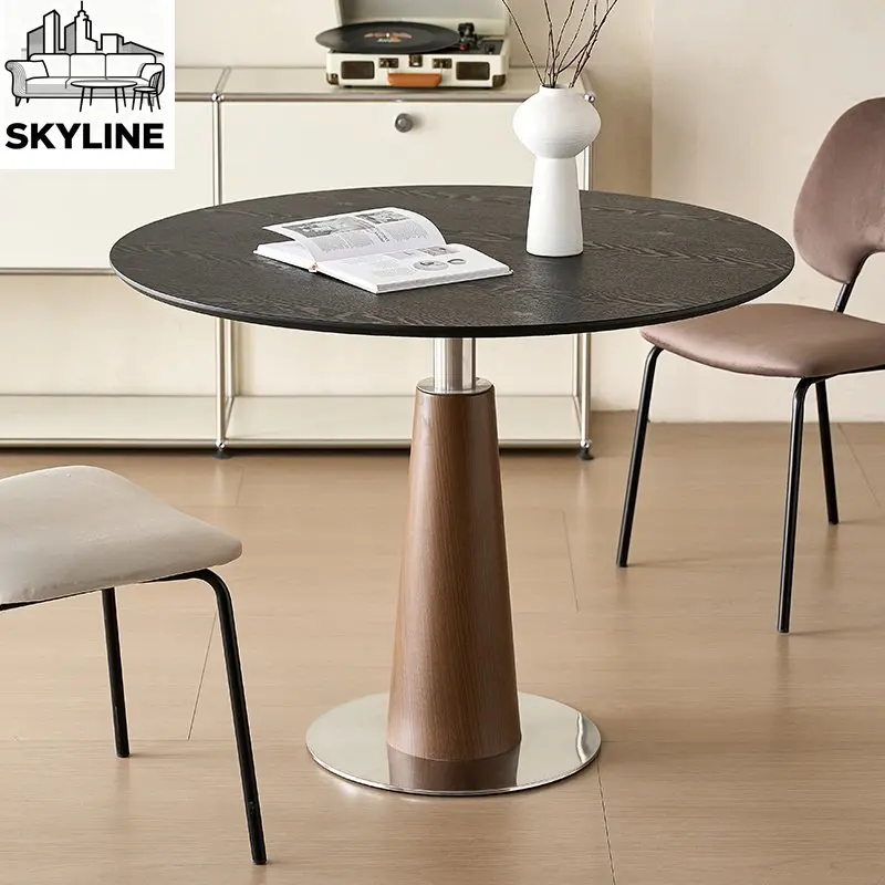 Retro Solid Wood Round Dining Table, Medieval Small Round Table for Household Balcony, Homestay, Cafe & Negotiation Use