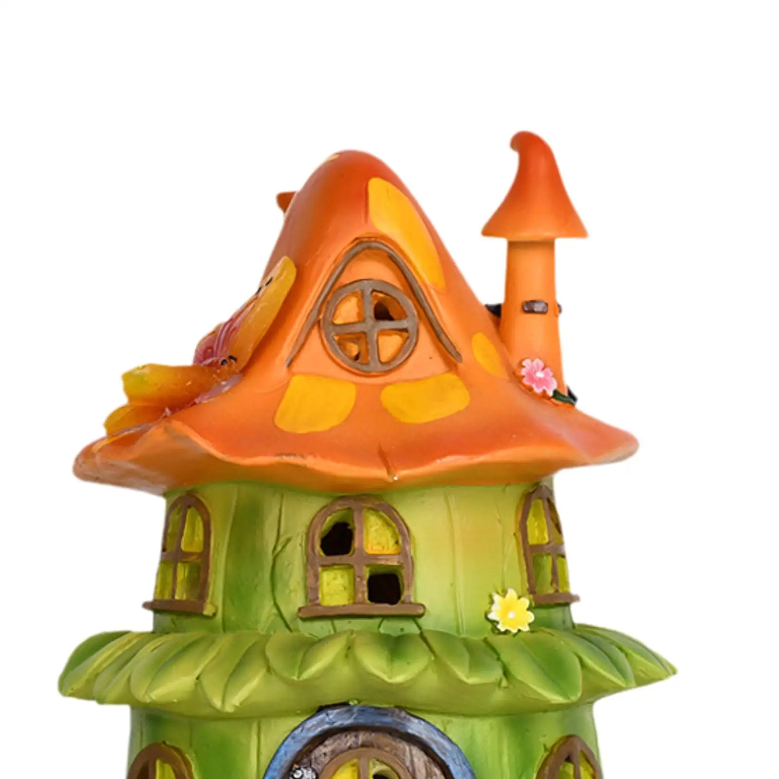Garden Flower House Statue Funny Yard Ornament Fairy Garden Miniature Landscape Night Light for Lawn Yard Backyard Outdoor Home image 5