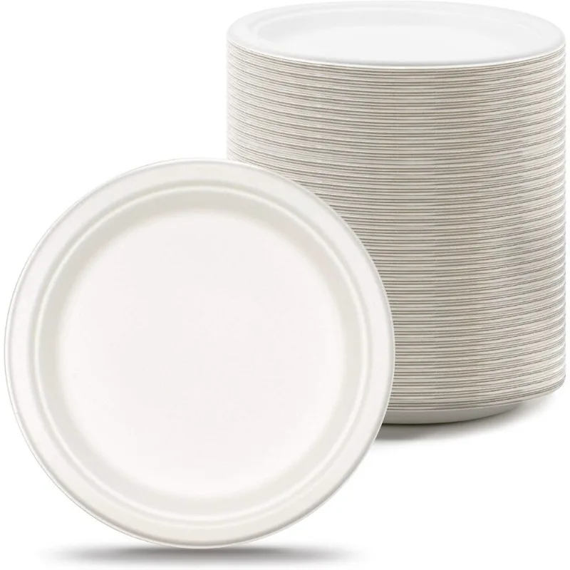 

Natural Sugarcane Fiber Biodegradable Compostable Tree Free Paper Plates 500 Count Disposable