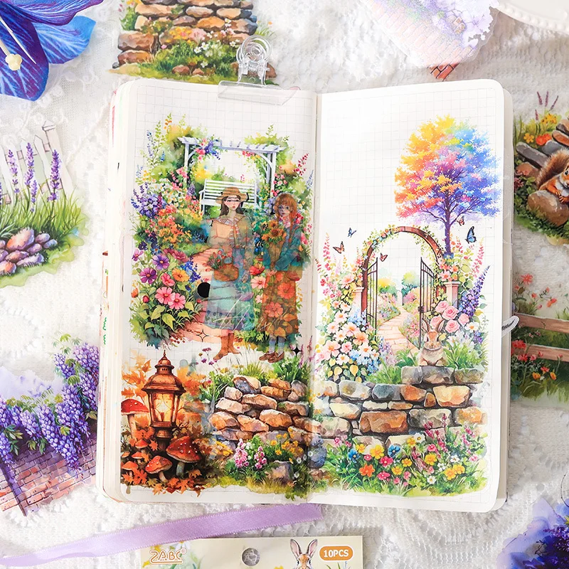 10 pcs INS Garden landscape stickers pack Decorative Hand Account Diary Album Scrapbooking Material