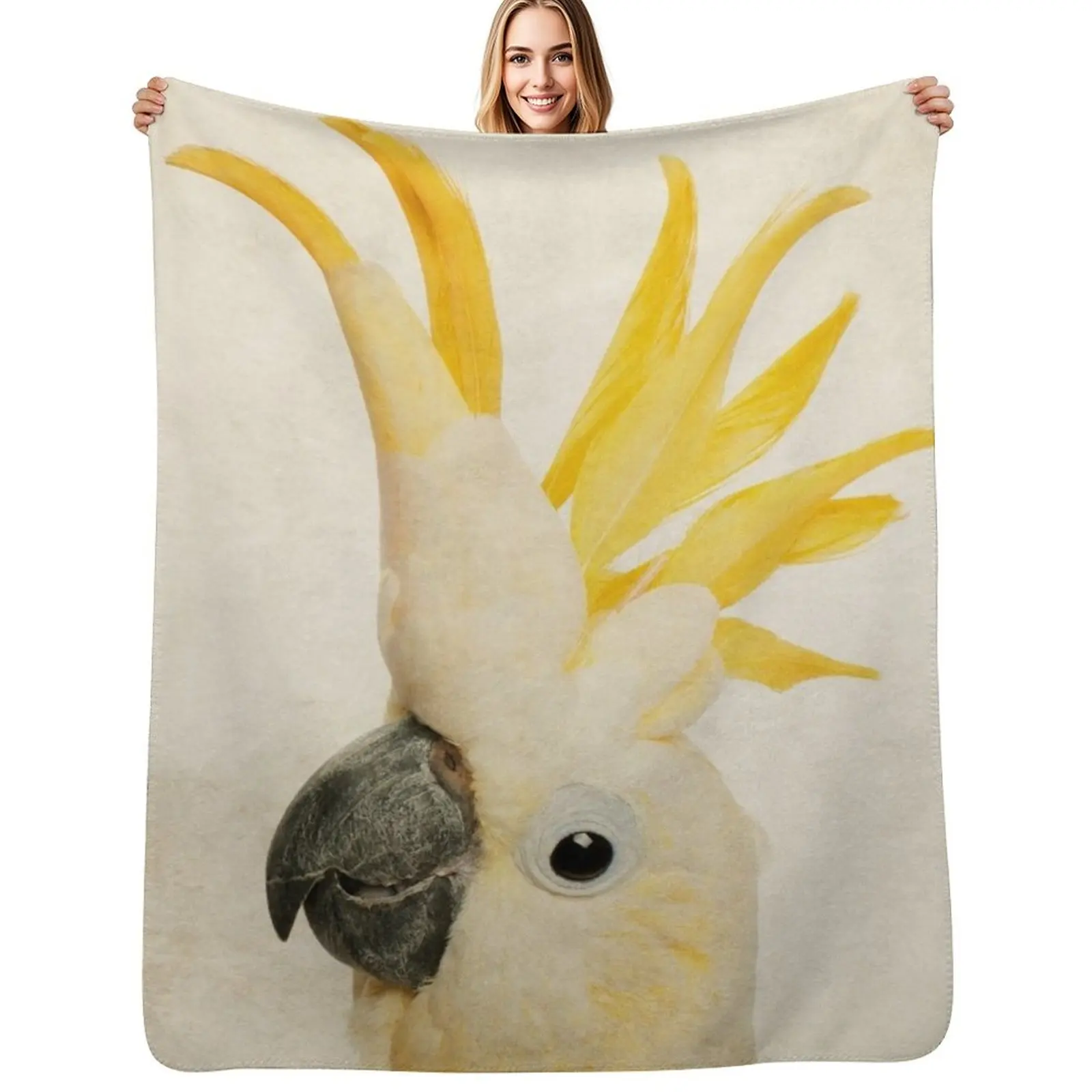 Sulphur Crested Cockatoo, Exotic Bird Portrait Art Throw Blanket Travel Beautifuls funny gift Tourist Large Soft Plaid Blankets
