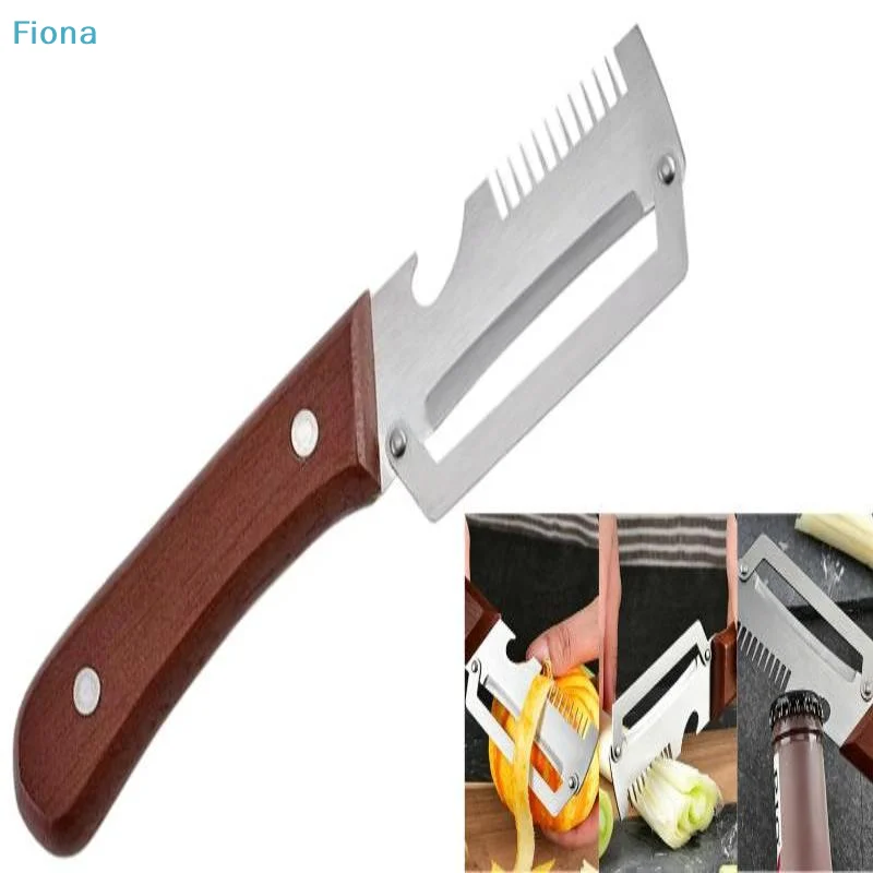 ✔Wooden Handle Vegetable Peeler,Multifunctional Stainless Steel Fruit Peeler,Kitchen Tool with Bottle Opener & Julienne Slicer