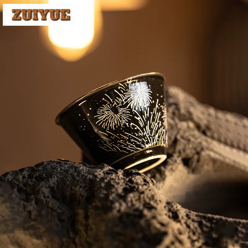 2pc/lot Black Gold And Silver Fireworks Teacup Boutique Tea Bowl Mug Tea-tasting Meditation Cup Chazhan Master Cups Cha 30ml