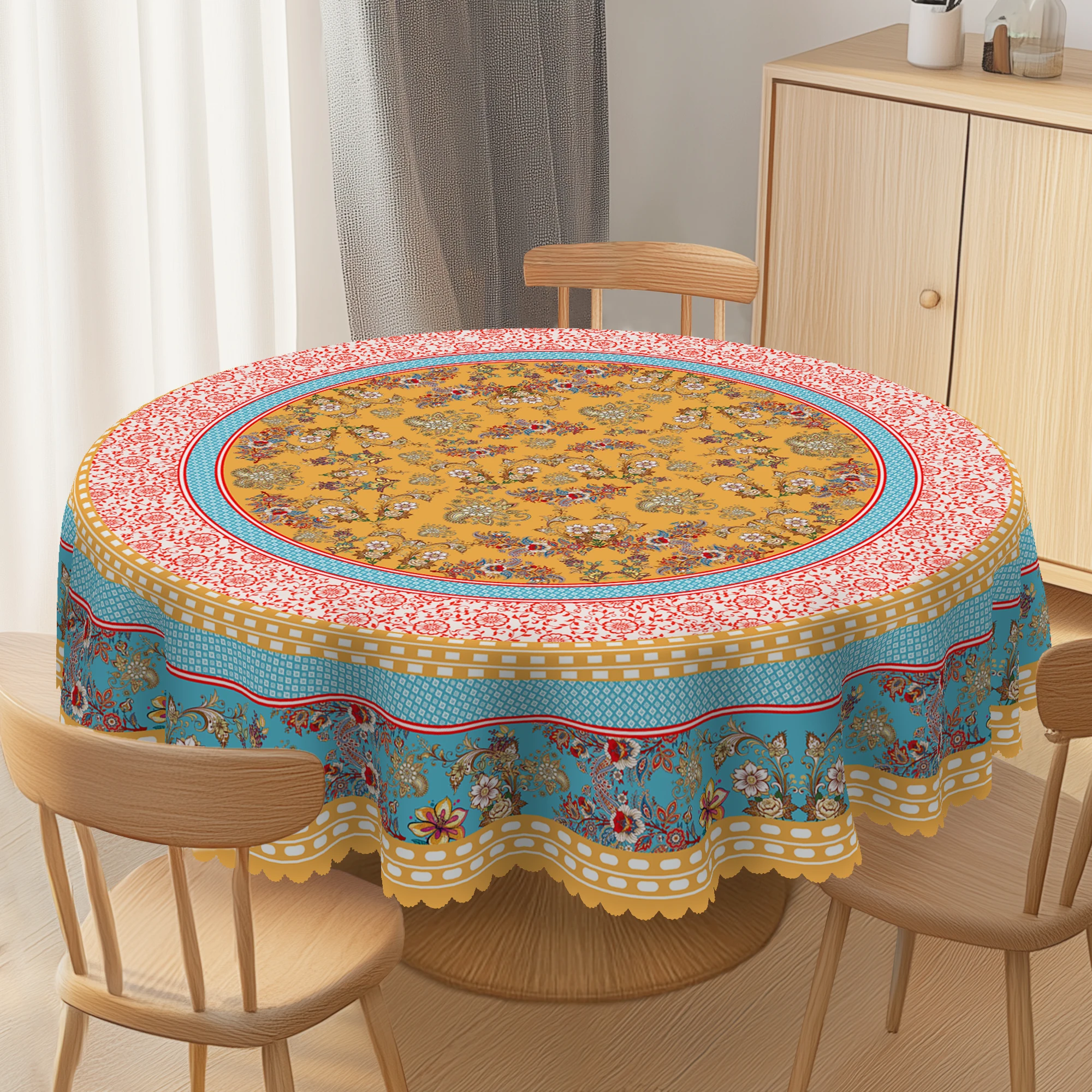 1 Piece of Bohemian Printed Tablecloth, Retro Style Bohemian Tablecloth, Edge Embossing Process, Round and Rectangular Optional, Suitable for Home Kitchen Decoration, Indoor/Outdoor Table Decoration, Party Decoration, Picnic Decoration, Is a Best Gift for Friends