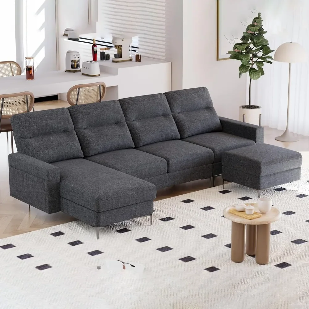 

Sectional Couch,U Shaped Sectional Sofa With Removable,Fabric Sofa 4 Seater Couch Metal Legs Dark Grey Livingroom Furniture Sets