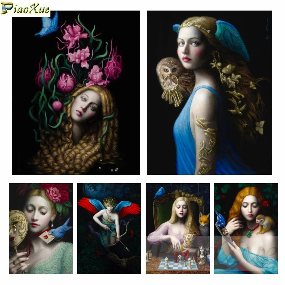 

Diy Diamond Painting New Collection 2022 Fantasy Animal Mosaic Beads Fairy Beauty Woman Cross Stitch Kit Wall Picture Home Decor