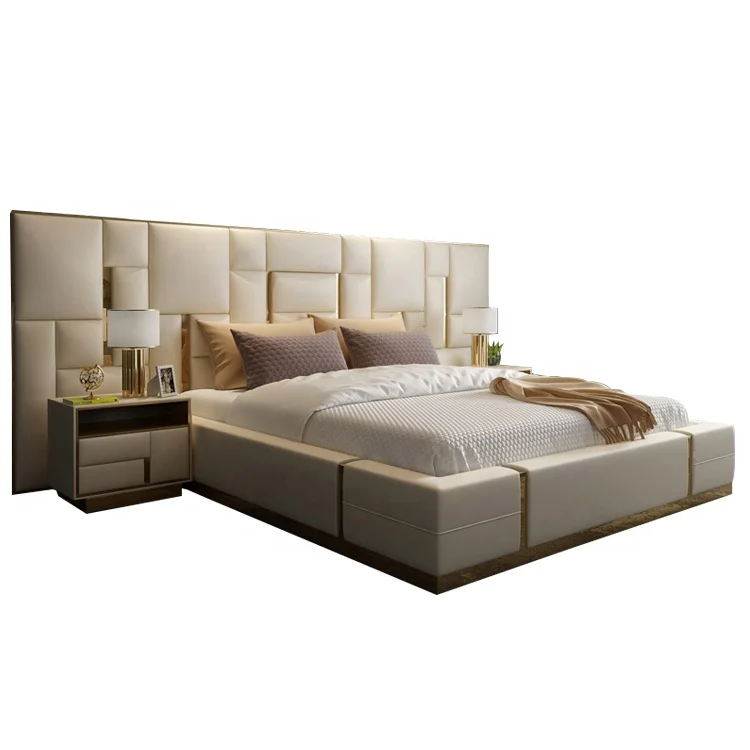 

#The latest luxury leather king bed with storage and very stylish headboard bedroom furniture high-end bed frame