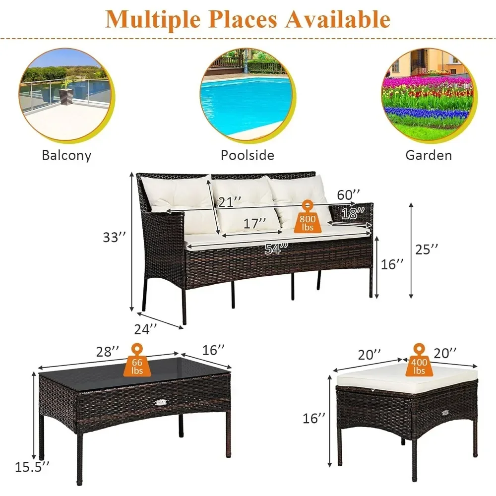 Patio Conversation Set, Outdoor PE Rattan Wicker Furniture Set W/Cozy Cushions, All Weather Sectional Sofa