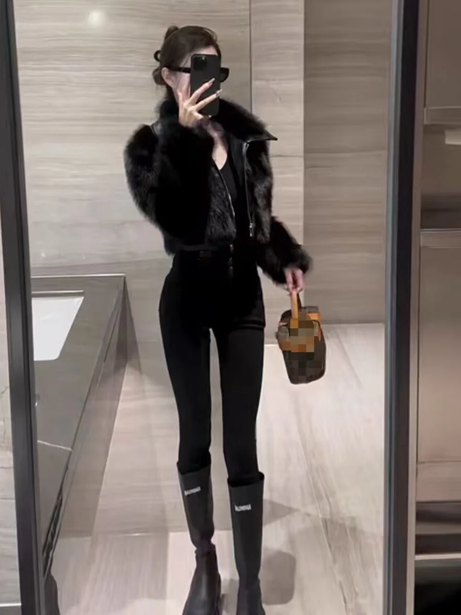 패셔너블한 여성용 가을 겨울 신상 슬레 가죽 모피 시뮬레이션 친환경 보온 자켓