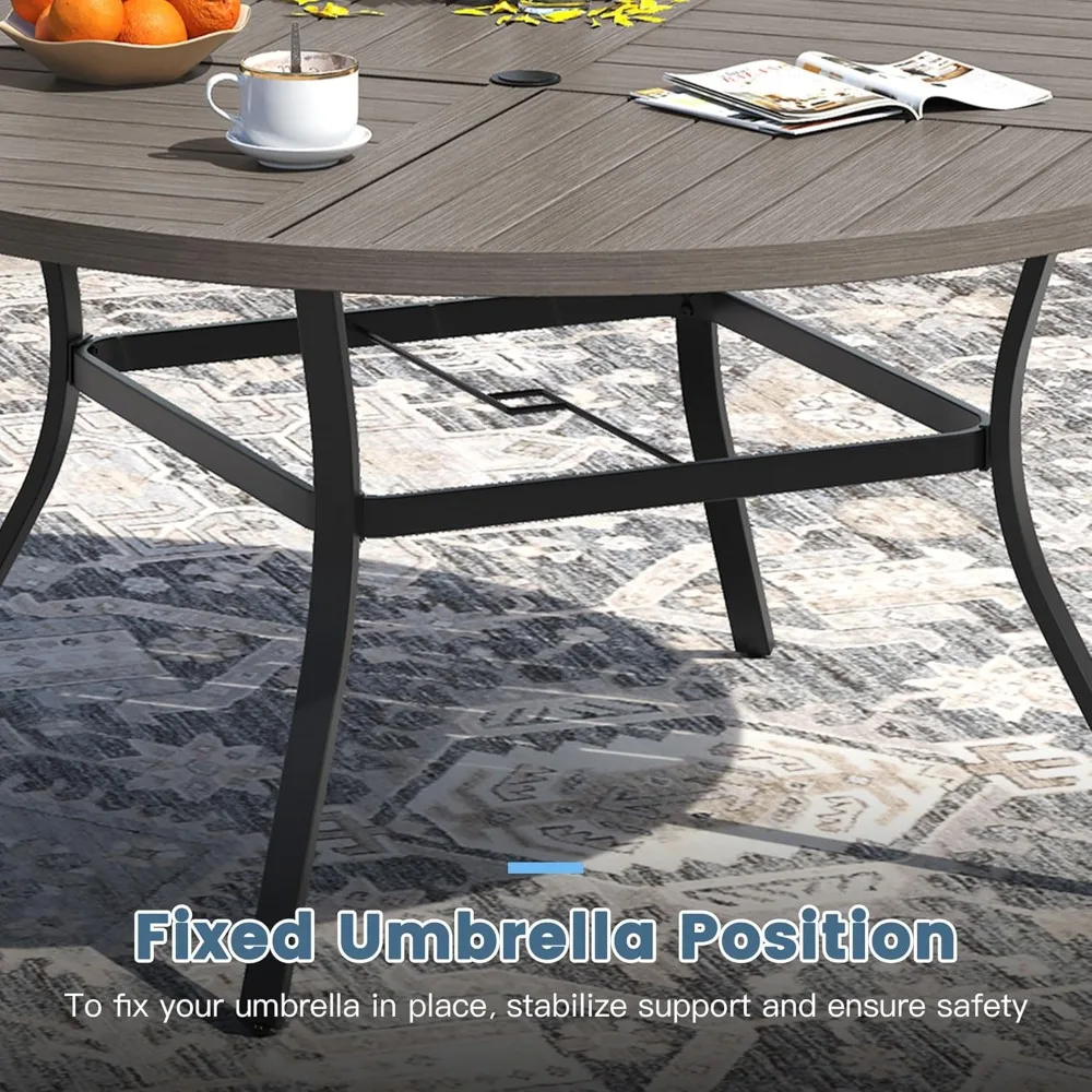 

50" Round Outdoor Patio Dining Table for 6, Metal Patio Table with 1.57" Adjustable Umbrella Hole, All-Weather, Customized