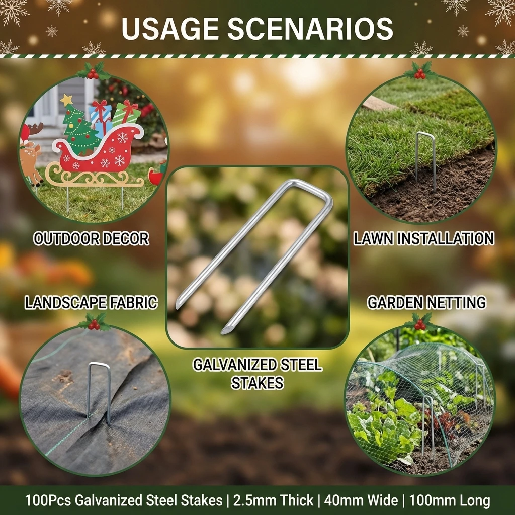 

100 шт. оцинкованных U-образных крепежных элементов для газона и сада, для использования на открытом воздухе