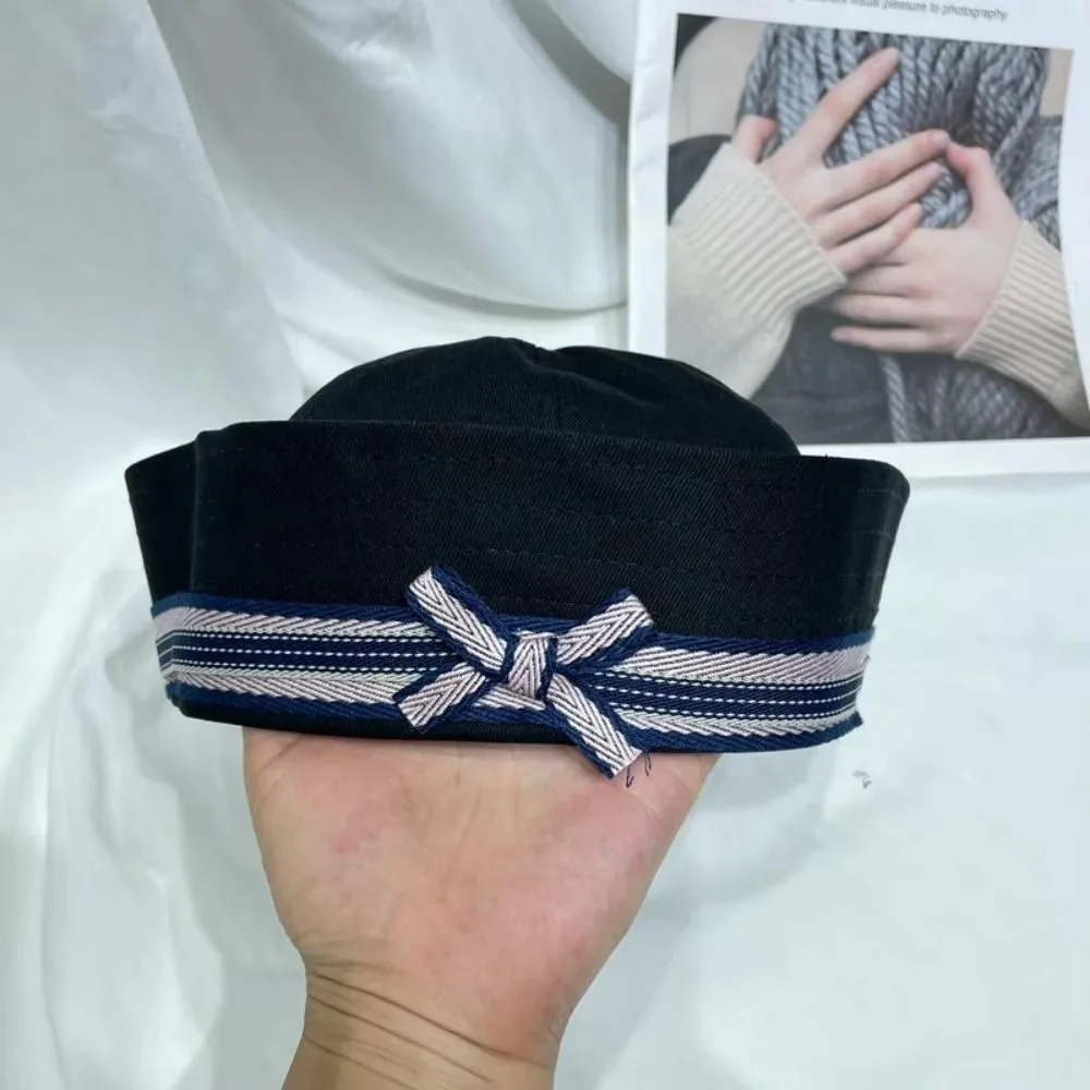 Y2k Cute White Navy Marine Captain Cap Flip Brim Dome Bow Navy Hat Spring Summer Berets Spice Girl