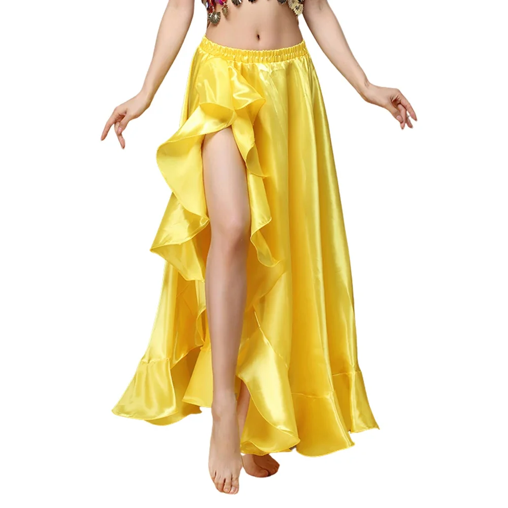 G2107  Dancing Side Pulling Long Satin Skirt Lady Belly Dance Skirts Women Sexy Oriental Belly Dance Skirt Professional