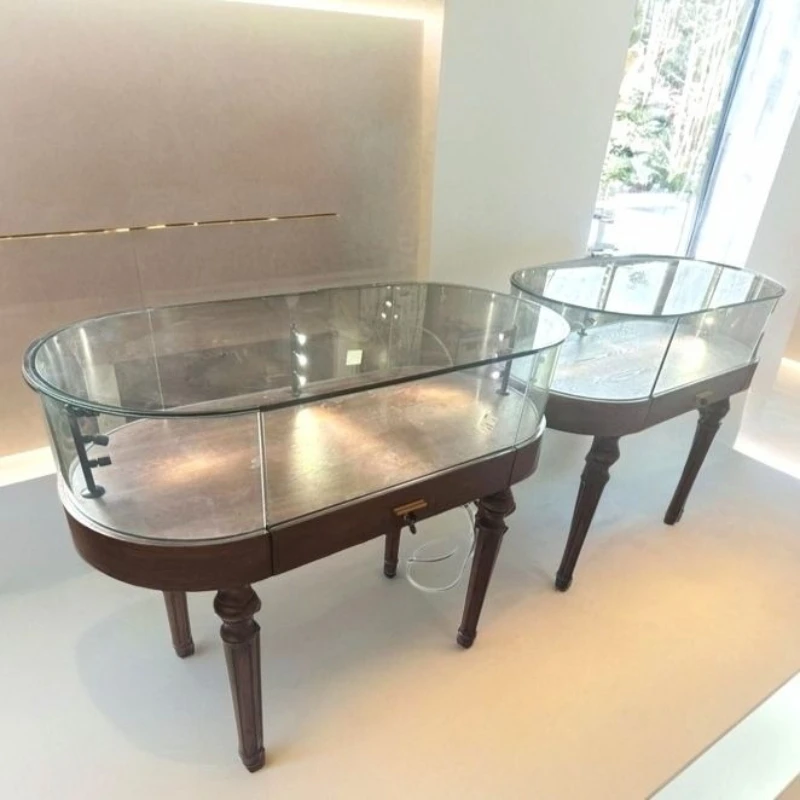 

Элитная витрина для ювелирных изделий: стеклянный шкаф-витрина в форме арки, простой ретро-дизайн, овальный, в стиле Накадзима