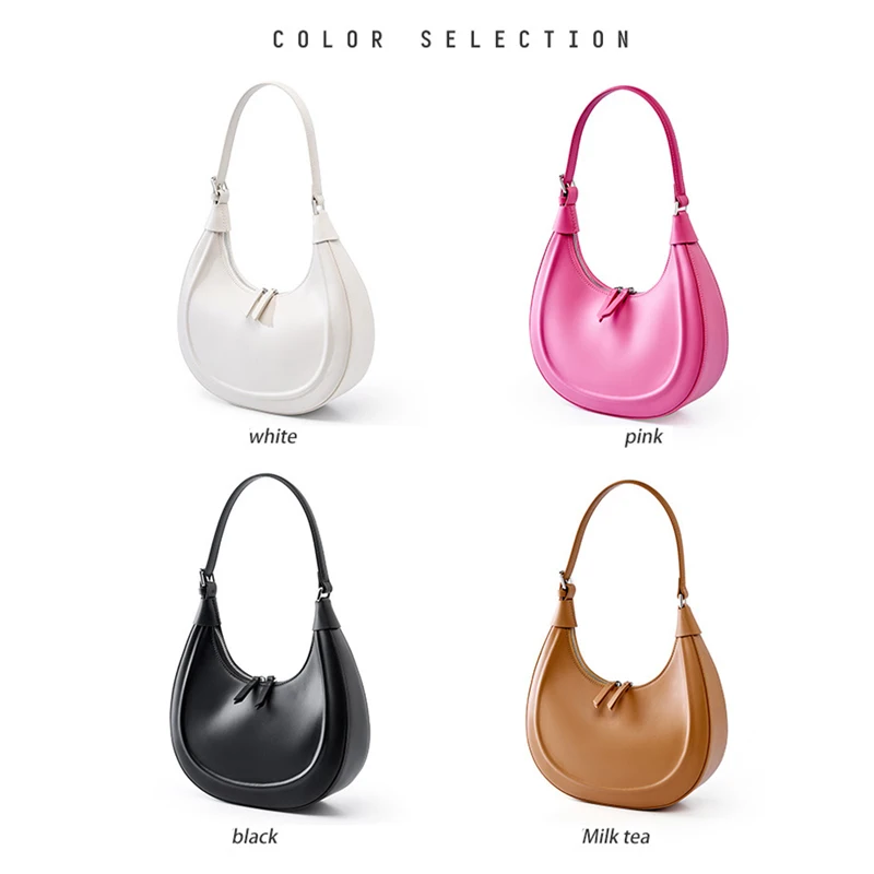 Sac à main demi-lune en cuir véritable pour femme, sac à bandoulière, pochette sous les ati elles, sac à main initié, marque simple pour femme