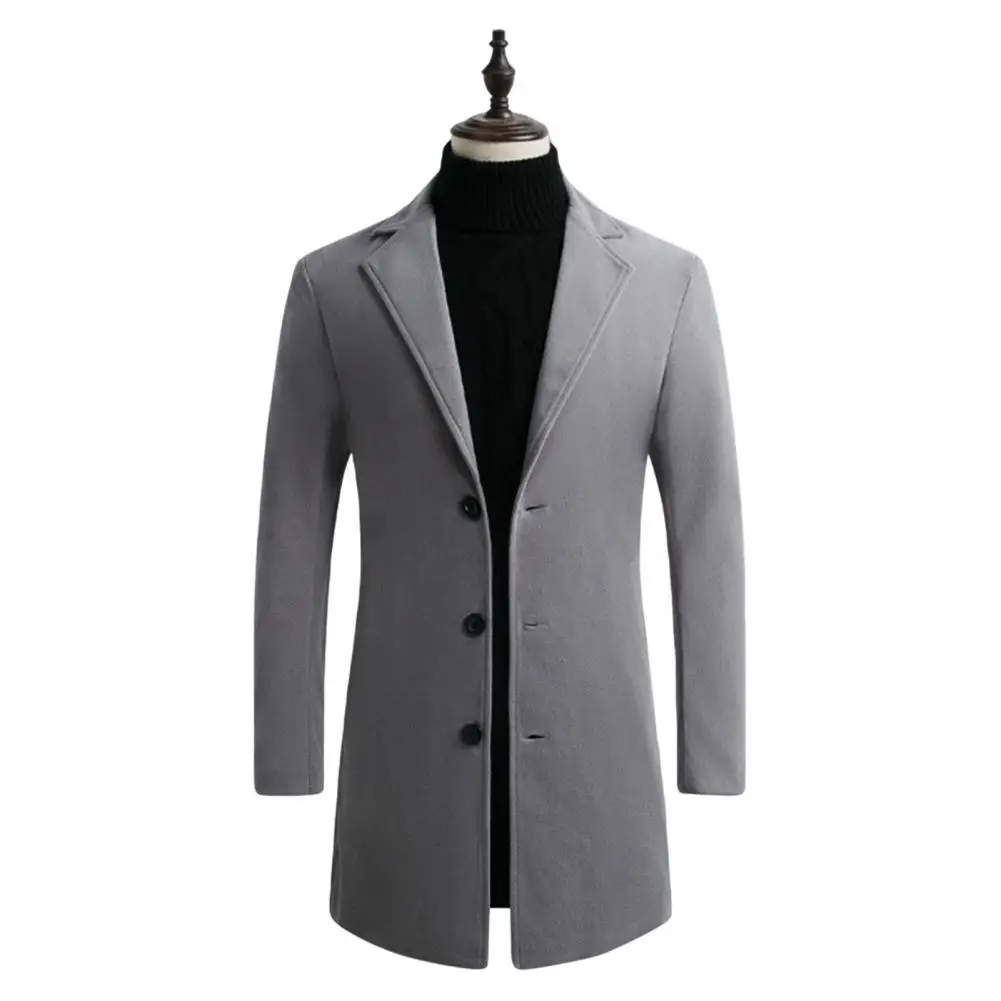 Popular Men Trench Coat  Long Sleeves Autumn Winter Jacket  Pure Color Buttons Jacket