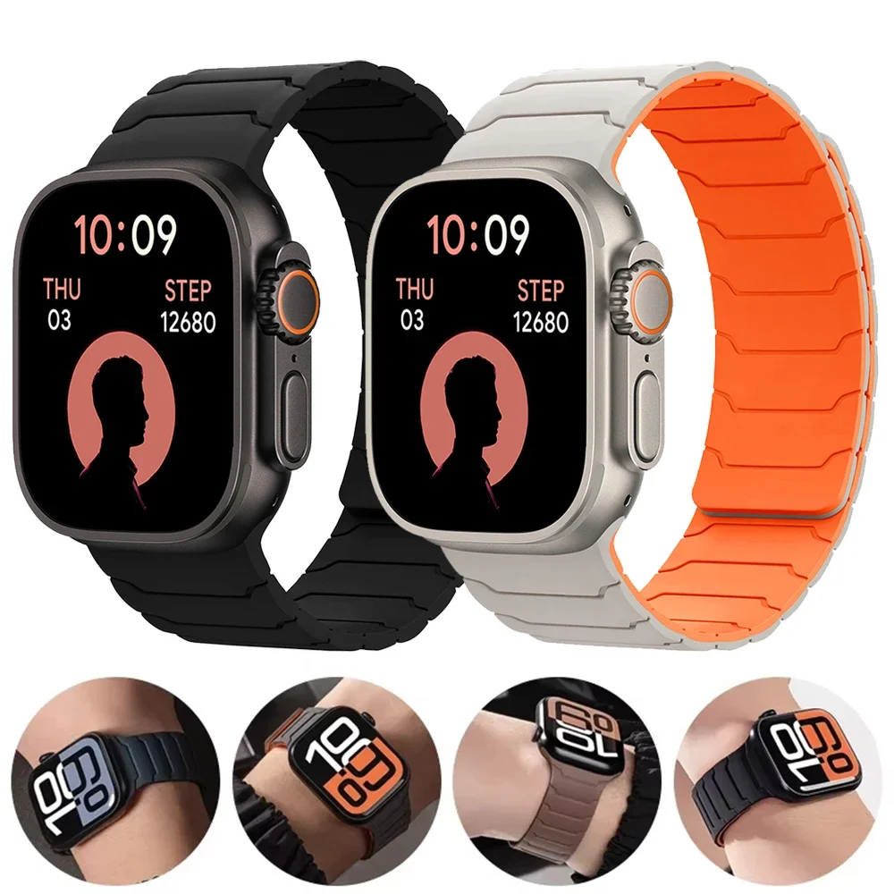 

Strap For Apple Watch ultra 2 Band 49mm 45mm 44mm 40mm 42mm 46mm 41mm 38mm Magnetic Silicone Bracelet IWatch Series 10 SE 9 8 7