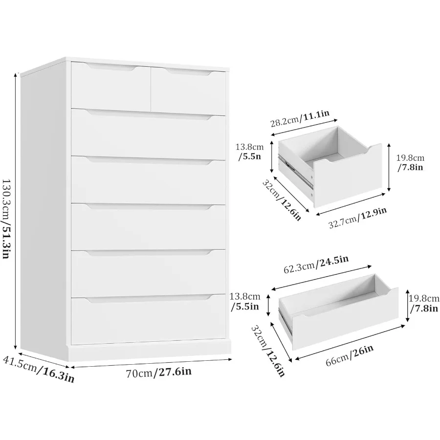 خزانة ذات 5 أدراج بطول 51 مع خزائن خشبية ذات لمسة نهائية بيضاء حديثة تتميز بمقابض مقطوعة للدرج المستقيم تشي #2