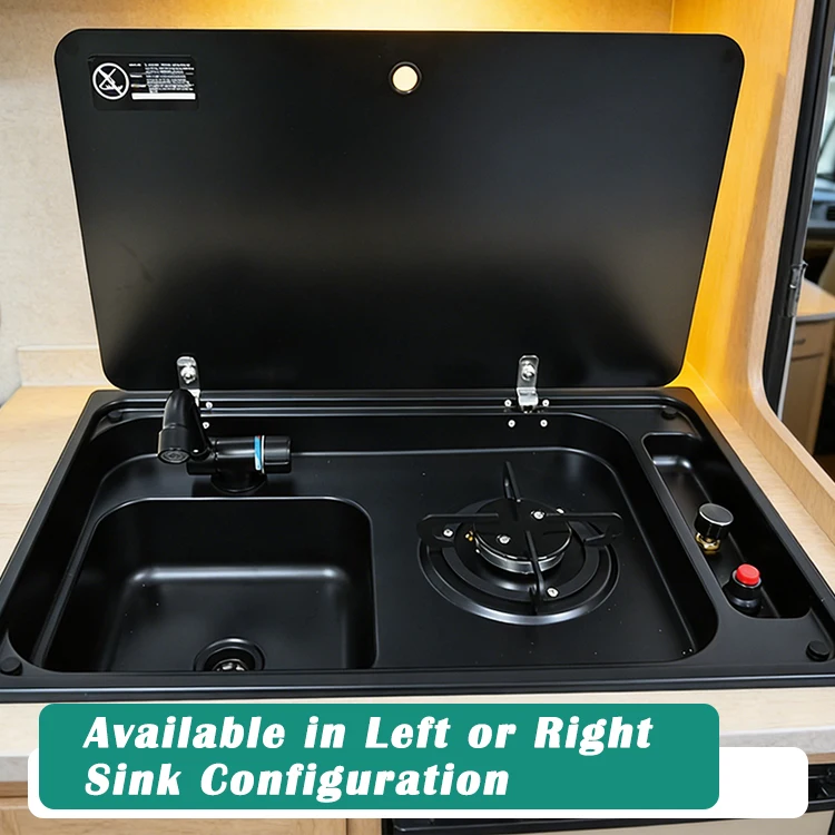 JDA Black Nanotechnology Coated SS304 RV Sink And Burner Cooktop Combo For Caravans Campers Yachts & Motorhomes