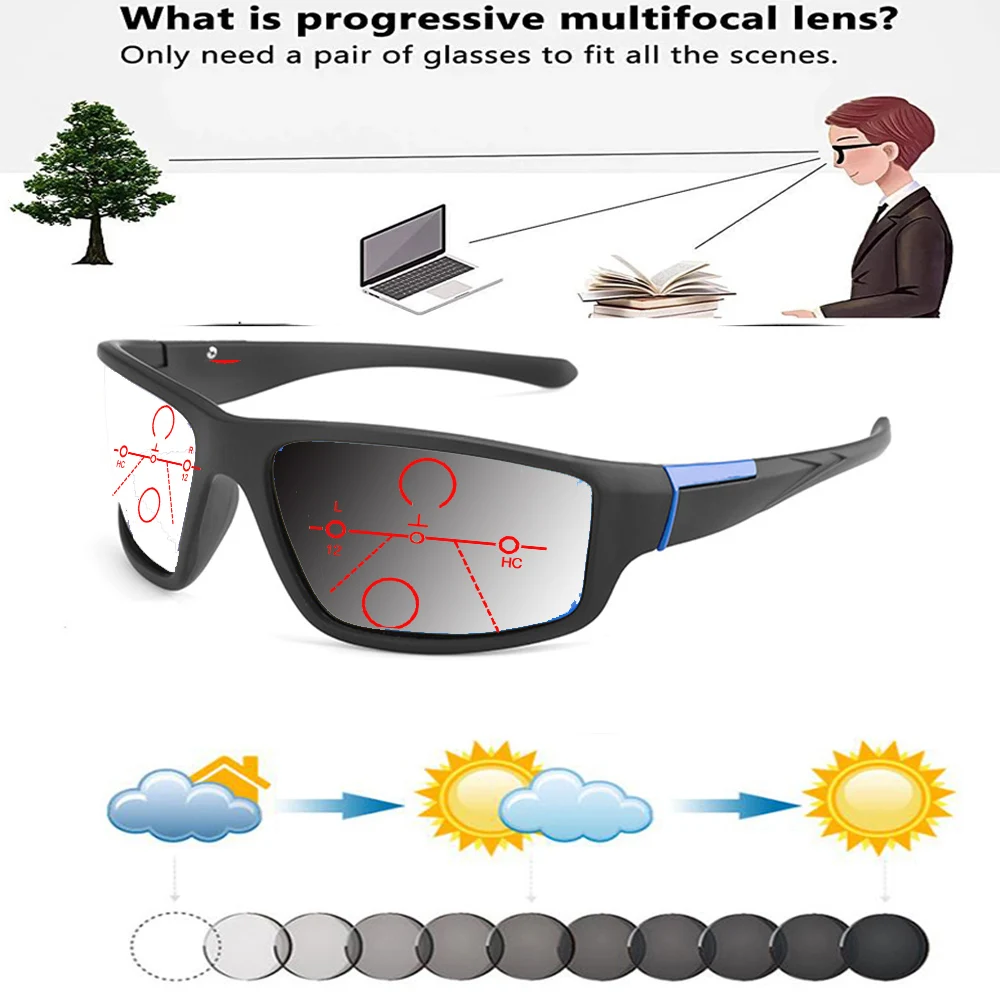 

Rectangular Outdoor Wind-proof Handcrafted Frame Photochromic Progressive Multifocal Reading Glasses +0.75 To +4