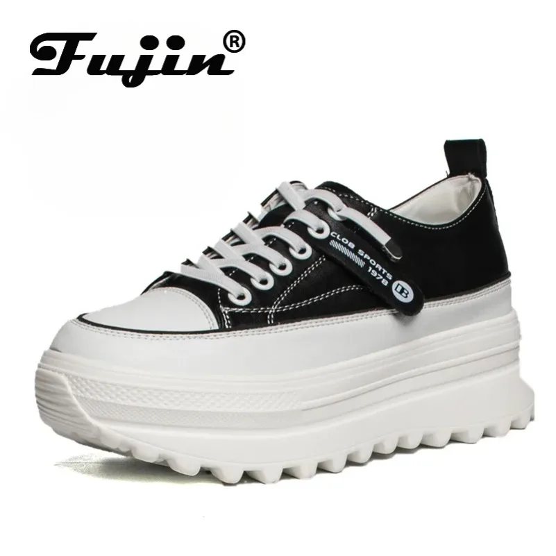 Fujin 5cm Genuine Leather 8cm Shoes Chunky Sneakers Platform Heel Wedge Warm Women Winter Shoes Vulcanized Sneakers Tenis Mujer