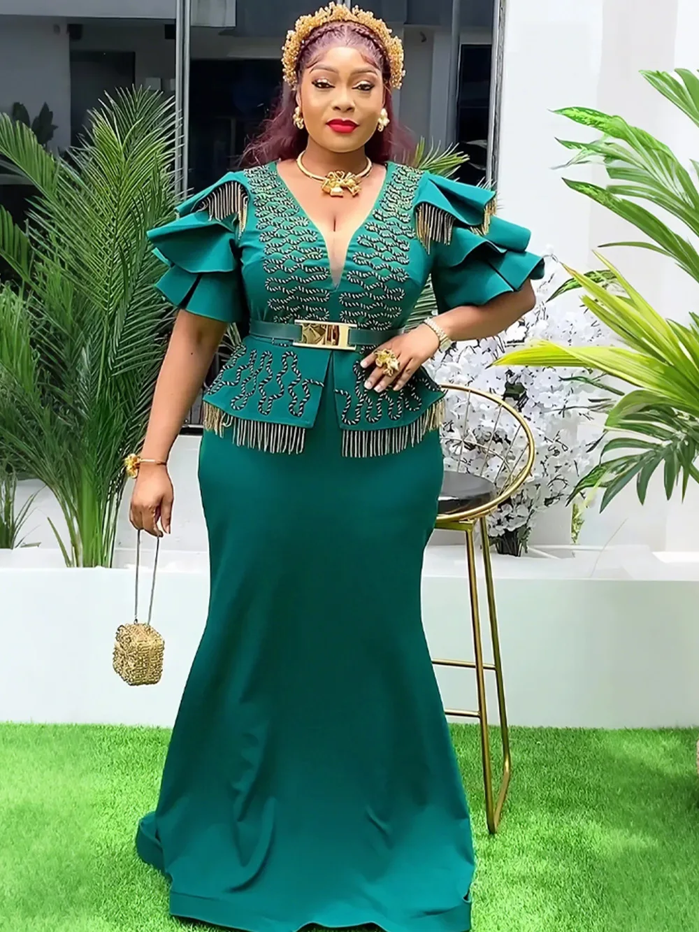 

Plus Size African Party Dresses for Women Fashion Dashiki Ankara Wedding Evening Gown Elegant Muslim Maxi Christmas Dress