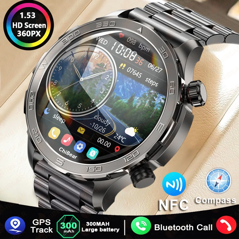 

For Huawei Xiaomi New AMOLED Smart Watch Men Rugged Military Bluetooth Call Heart Rate Fitness Tracker IP68Waterproof Smartwatch