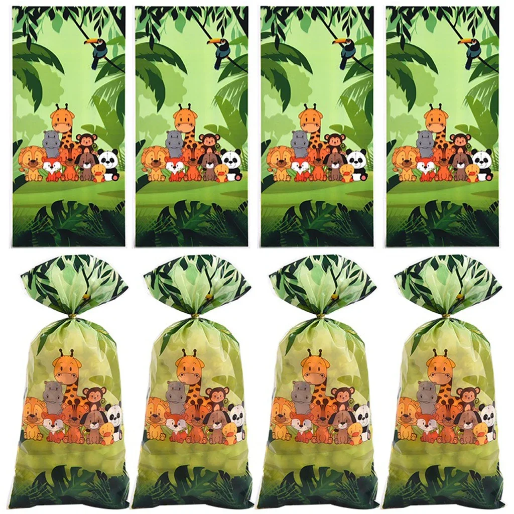 

10pcs Forest Animals Packaging Bag Cartoon Lion Tiger Candy Bags Jungle Safari Happy Birthday Party Supplies Gift Bags