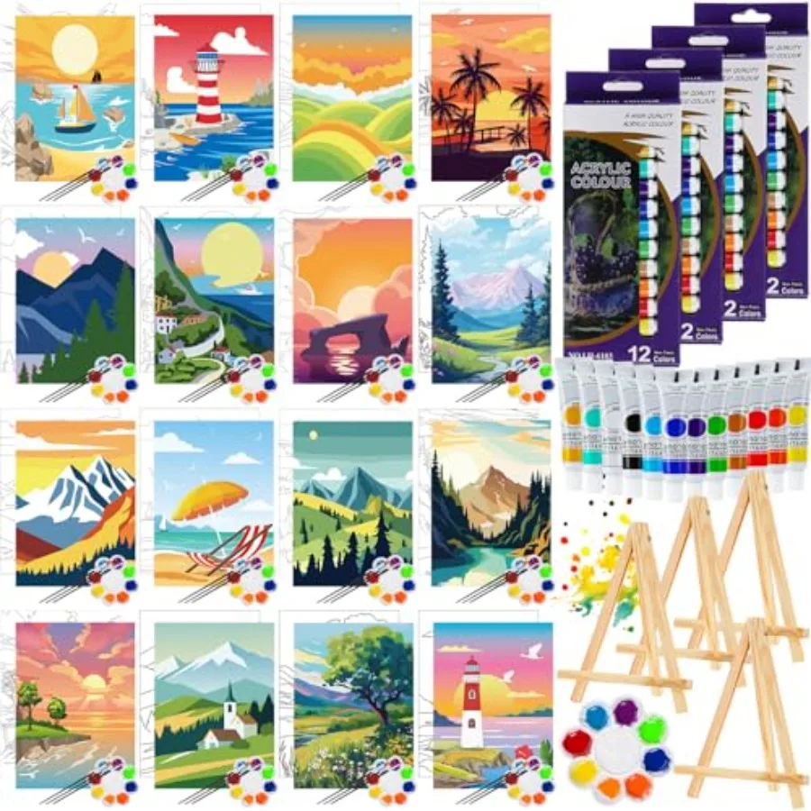 

88 Pcs 8 x 10 Inch Pre Drawn Canvas for Painting Kit Pre Stretched Canvas for Sip and Paint Party Favor Coloring DIY Virtual Pa