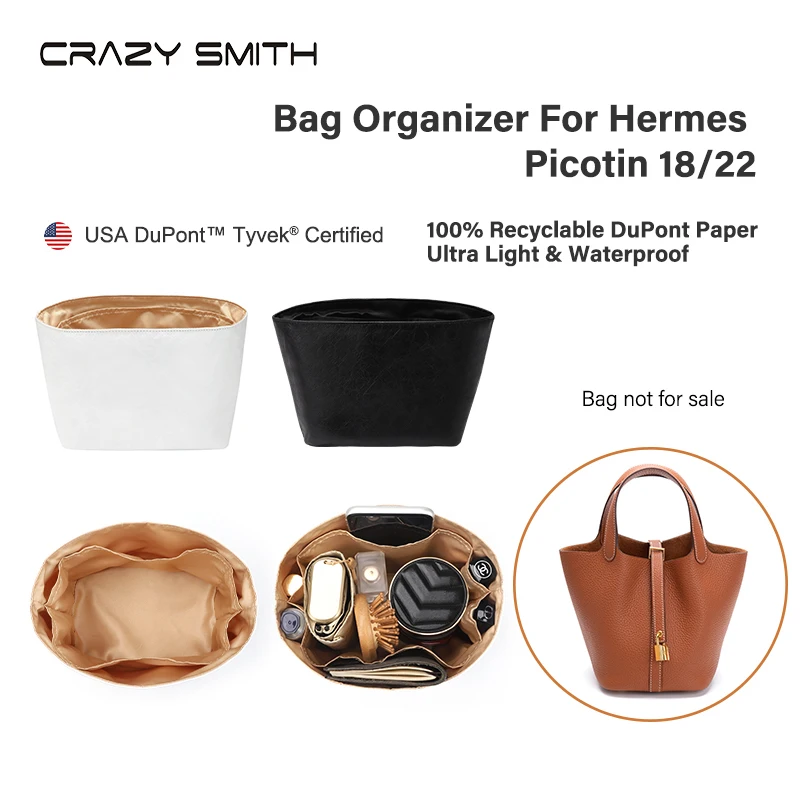 CRAZYSMITH Bag Organizer For Picotin 18 22 bag Dupont Paper Inner Bag Travel Portable Shoulder Tote Bags Insert Support Shaper